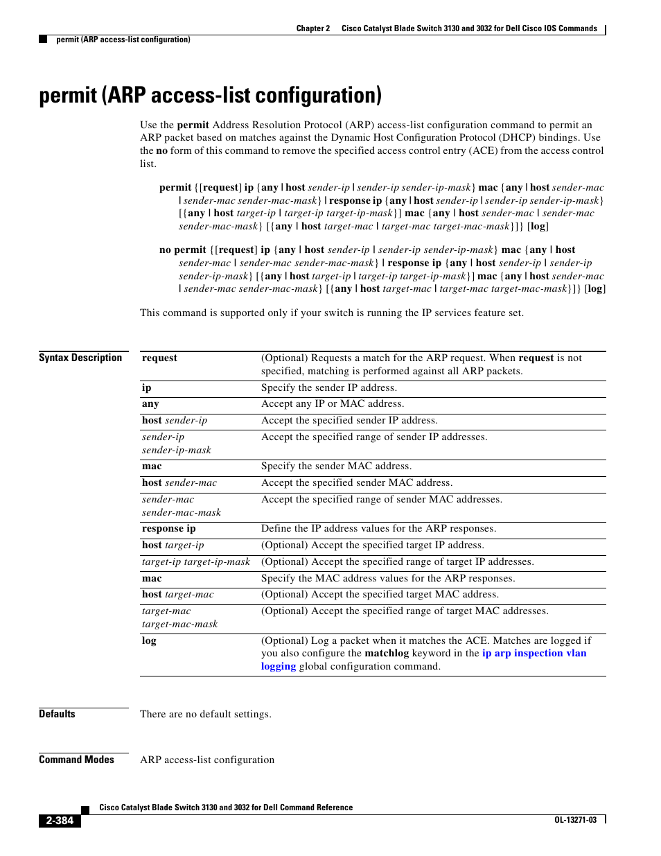 Permit (arp access-list configuration), Permit (arp access-list | Dell POWEREDGE M1000E User Manual | Page 414 / 1082