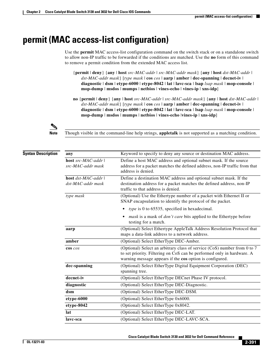 Permit (mac access-list configuration), Permit (mac access-list, Configuration) | Dell POWEREDGE M1000E User Manual | Page 421 / 1082