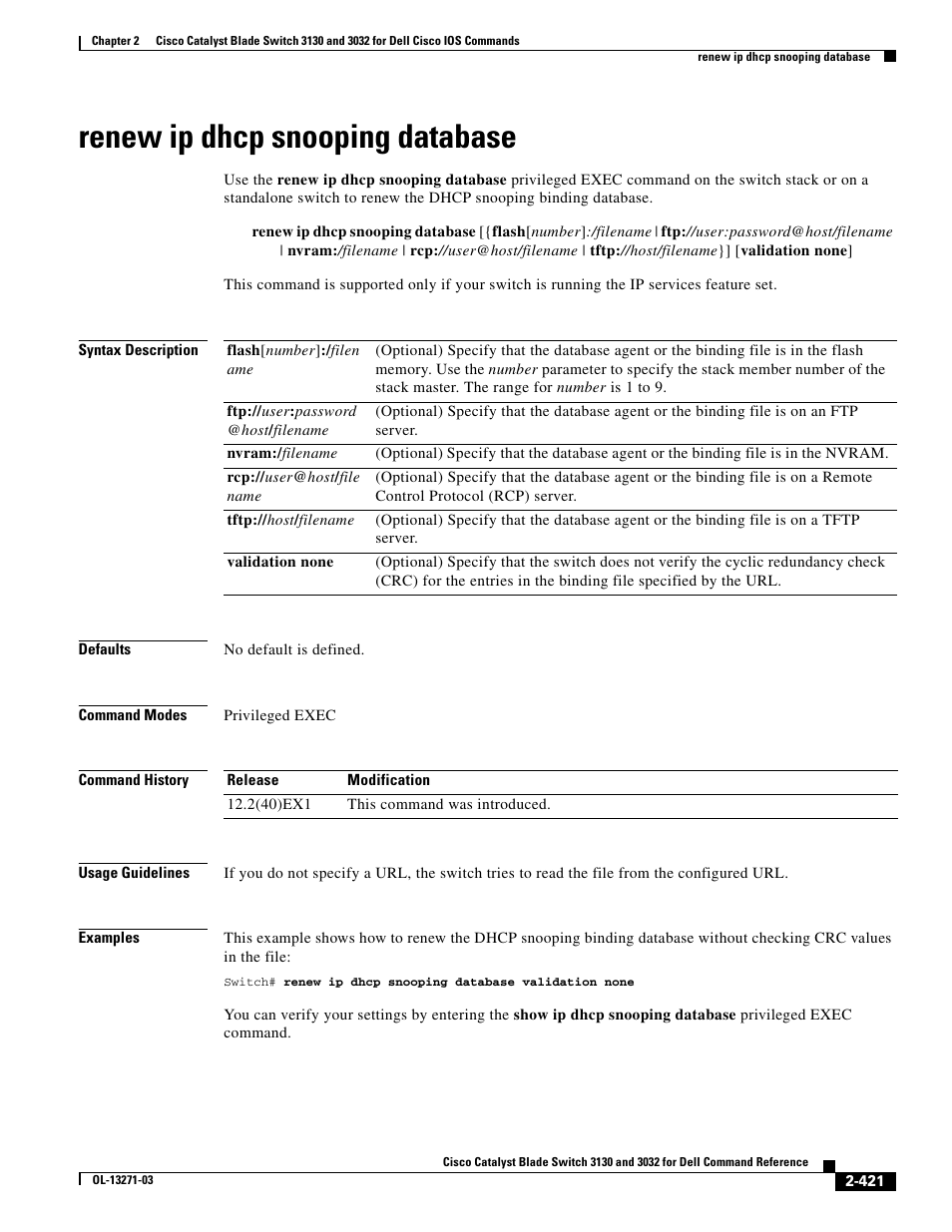 Renew ip dhcp snooping database | Dell POWEREDGE M1000E User Manual | Page 451 / 1082