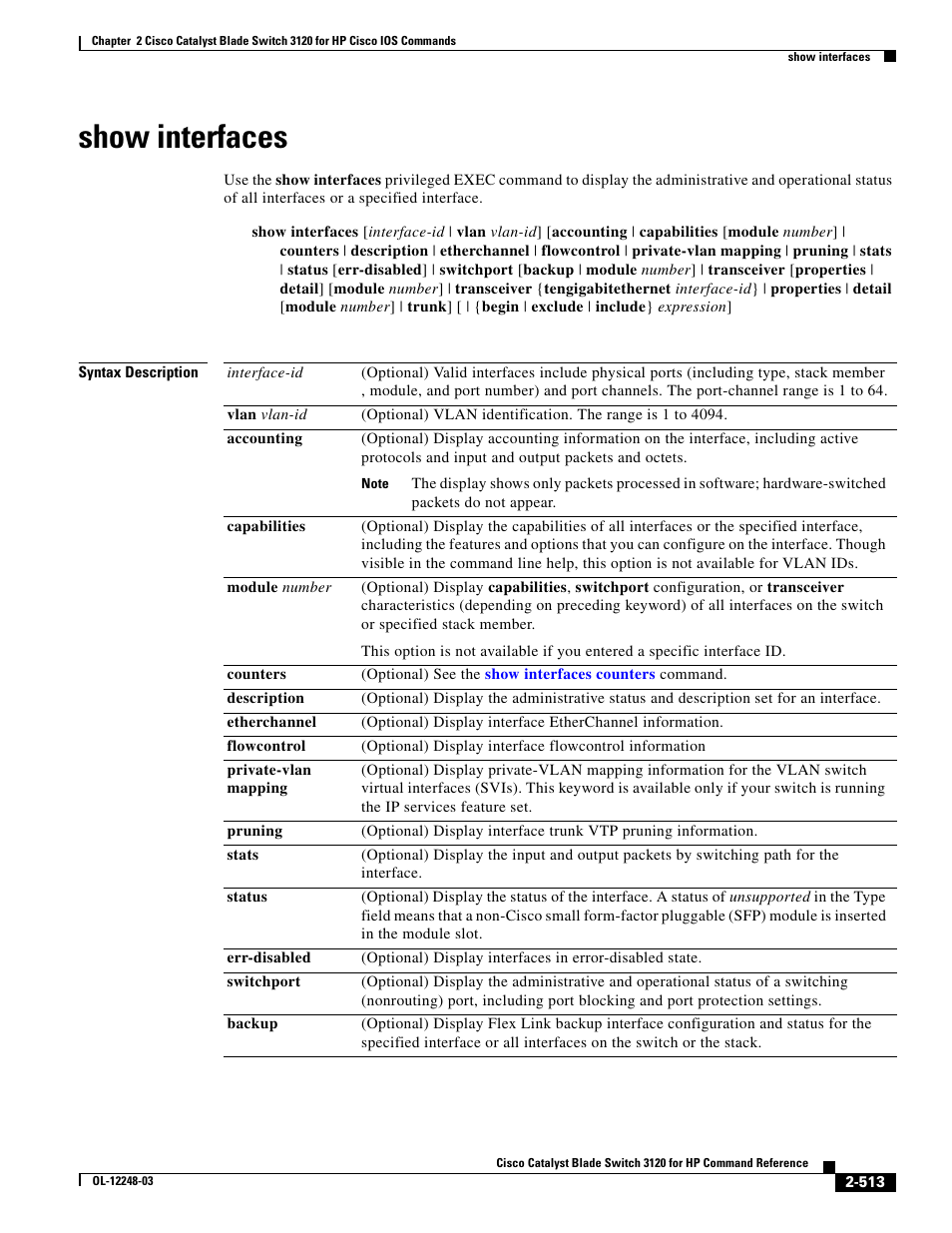 Show interfaces, Status err, Status | Dell POWEREDGE M1000E User Manual | Page 543 / 1082