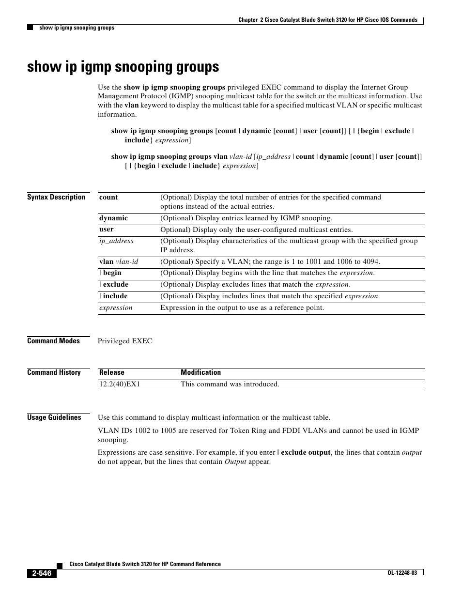 Show ip igmp snooping groups, Command | Dell POWEREDGE M1000E User Manual | Page 576 / 1082