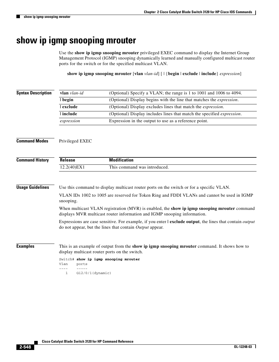 Show ip igmp snooping mrouter, Command | Dell POWEREDGE M1000E User Manual | Page 578 / 1082