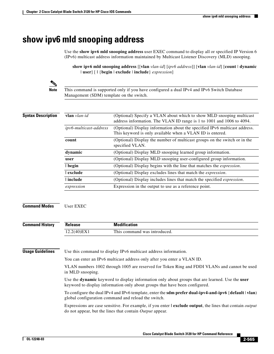Show ipv6 mld snooping address | Dell POWEREDGE M1000E User Manual | Page 595 / 1082