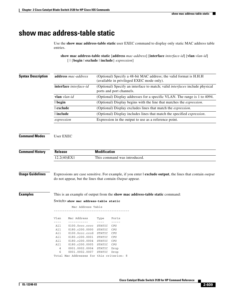 Show mac address-table static | Dell POWEREDGE M1000E User Manual | Page 639 / 1082