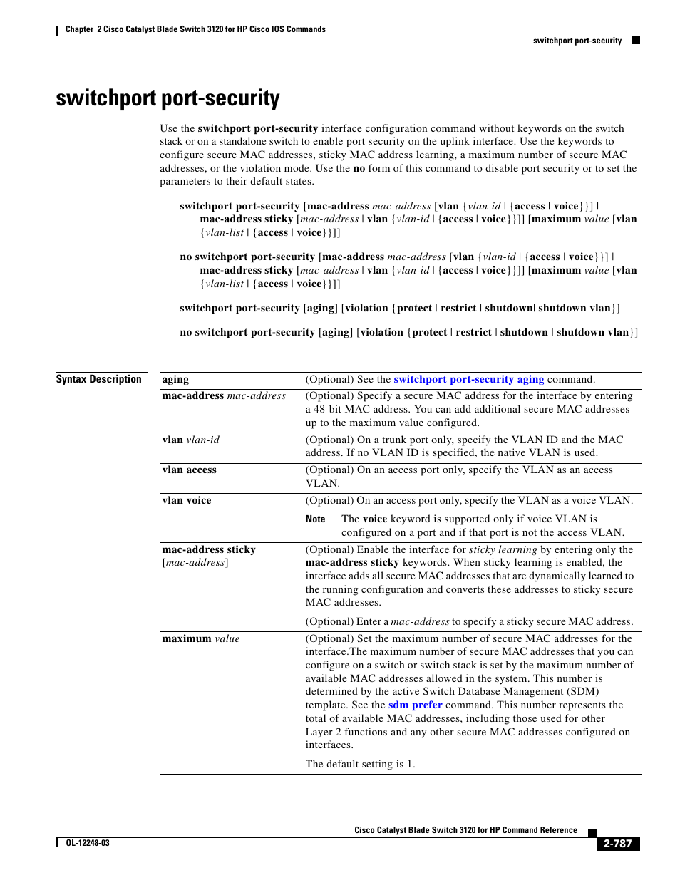 Switchport port-security, Maximum | Dell POWEREDGE M1000E User Manual | Page 817 / 1082