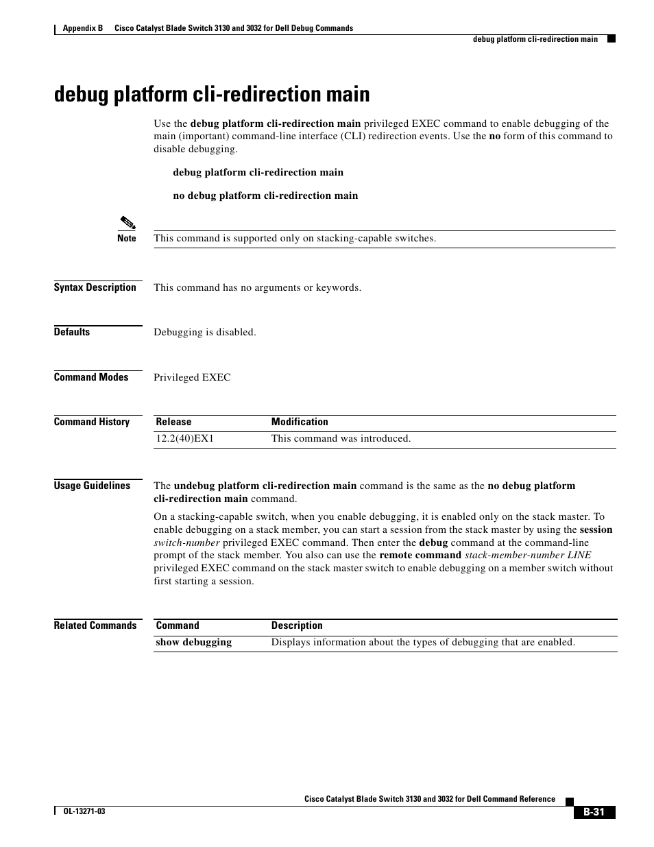 Debug platform cli-redirection main | Dell POWEREDGE M1000E User Manual | Page 947 / 1082