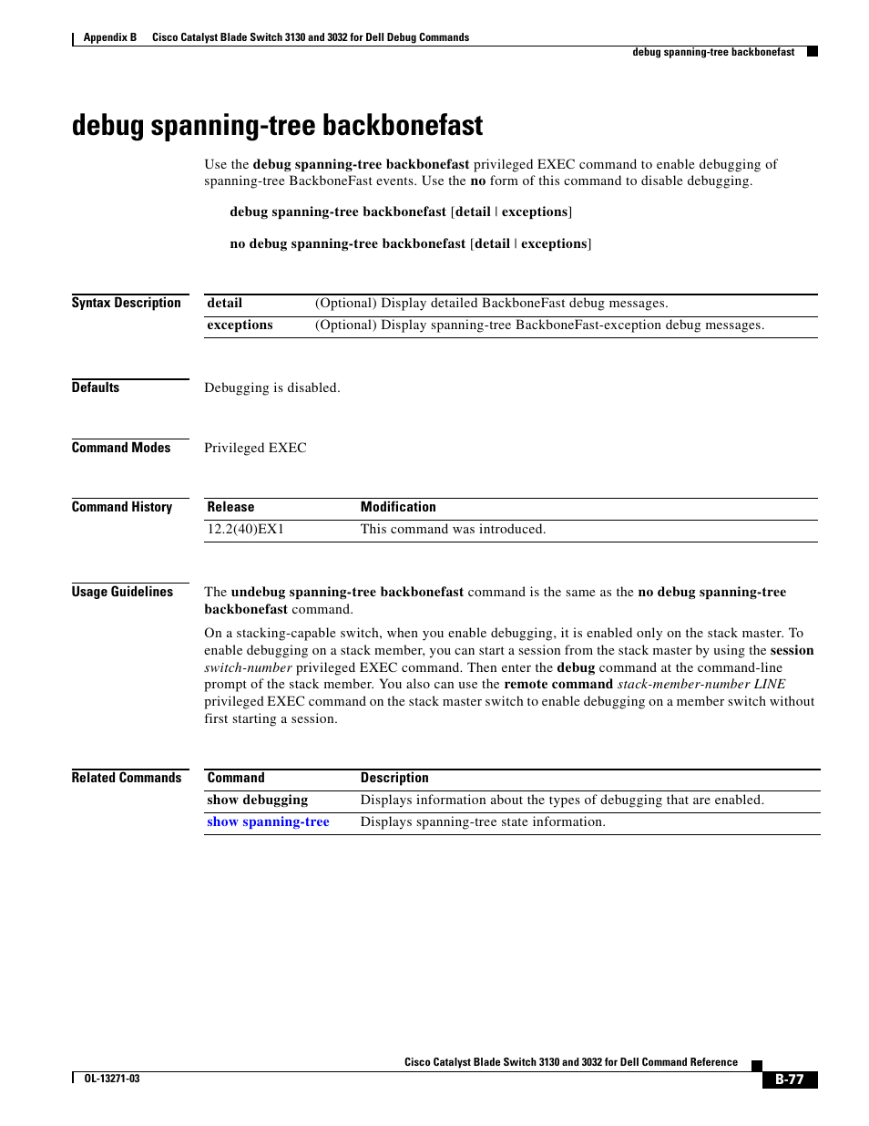 Debug spanning-tree backbonefast | Dell POWEREDGE M1000E User Manual | Page 993 / 1082