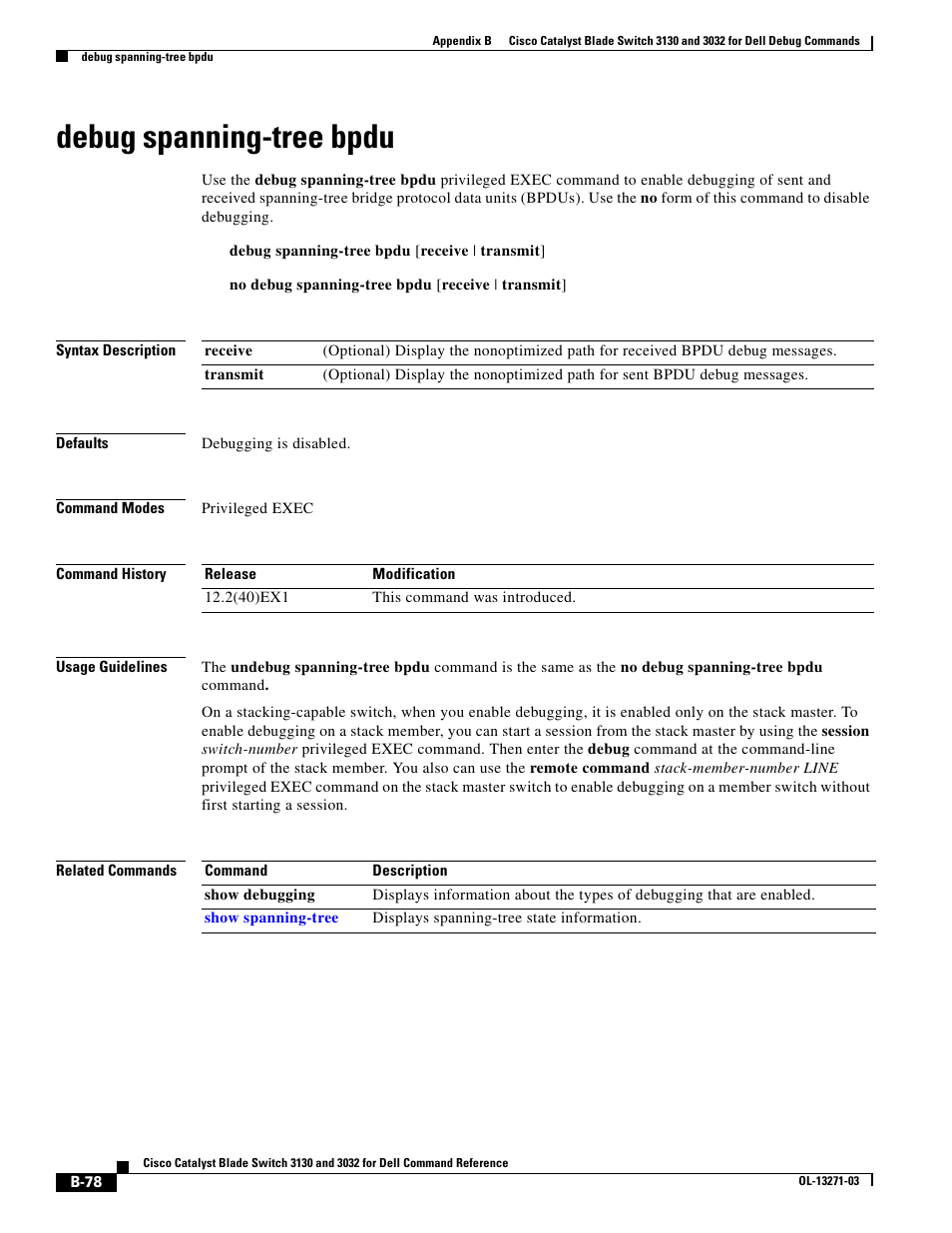 Debug spanning-tree bpdu | Dell POWEREDGE M1000E User Manual | Page 994 / 1082