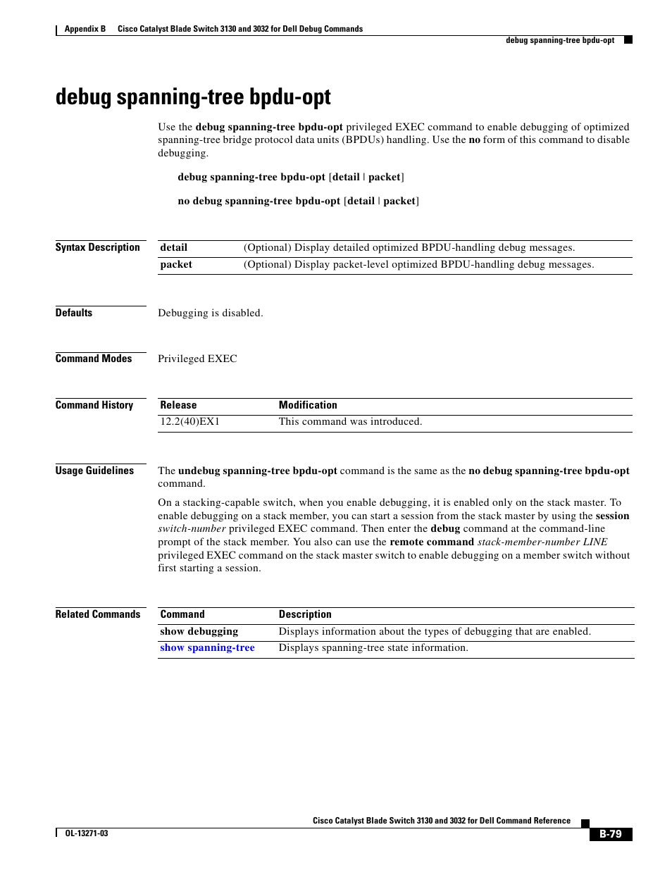 Debug spanning-tree bpdu-opt | Dell POWEREDGE M1000E User Manual | Page 995 / 1082