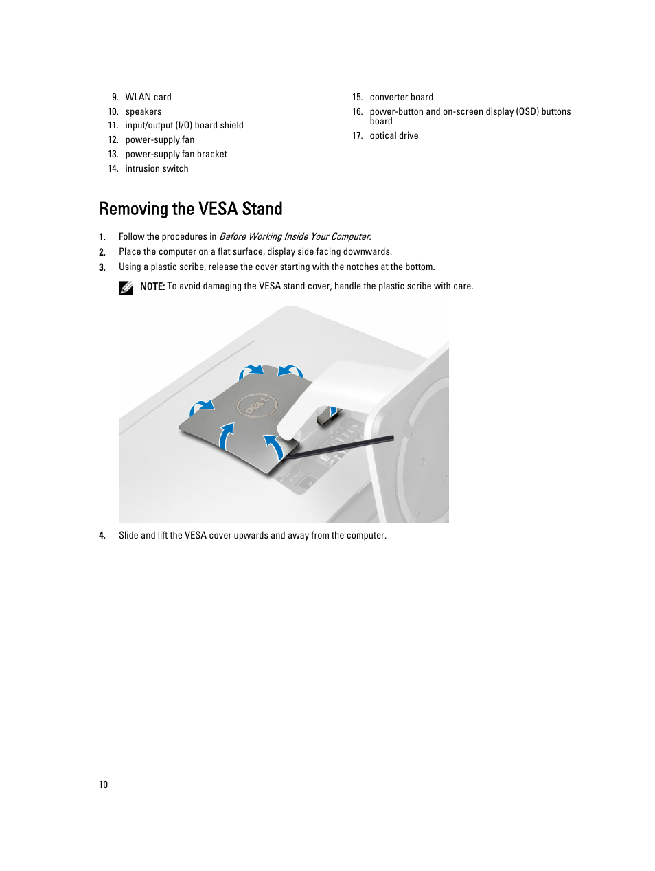 Removing the vesa stand | Dell OptiPlex 9020 All In One (Mid 2013) User Manual | Page 10 / 63