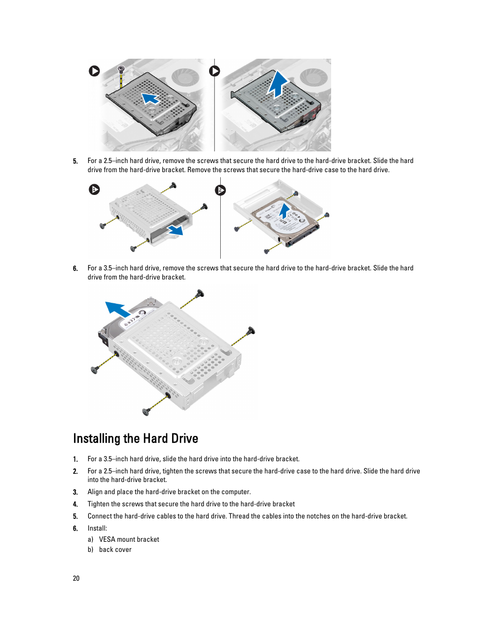 Installing the hard drive | Dell OptiPlex 9020 All In One (Mid 2013) User Manual | Page 20 / 63