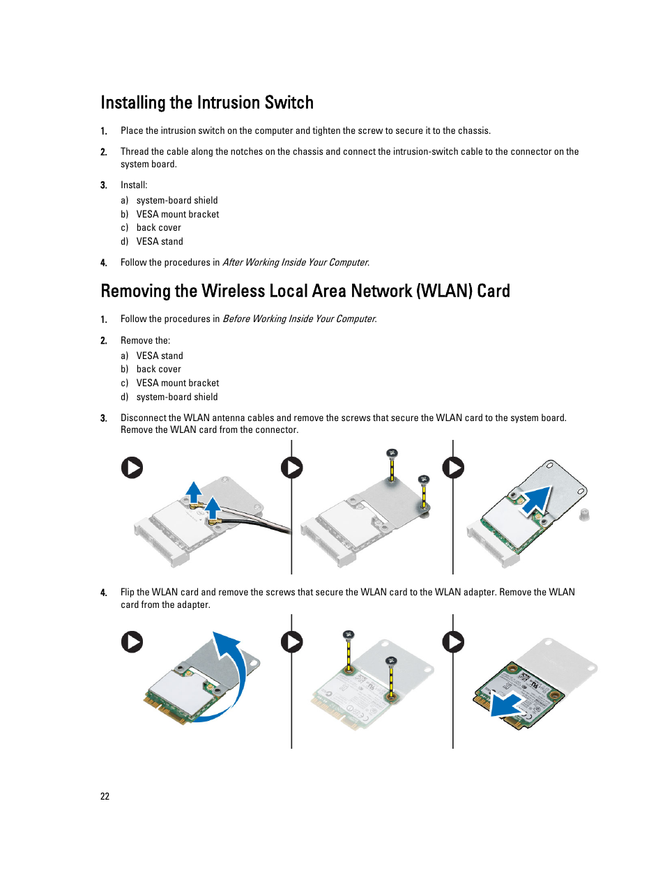 Installing the intrusion switch | Dell OptiPlex 9020 All In One (Mid 2013) User Manual | Page 22 / 63