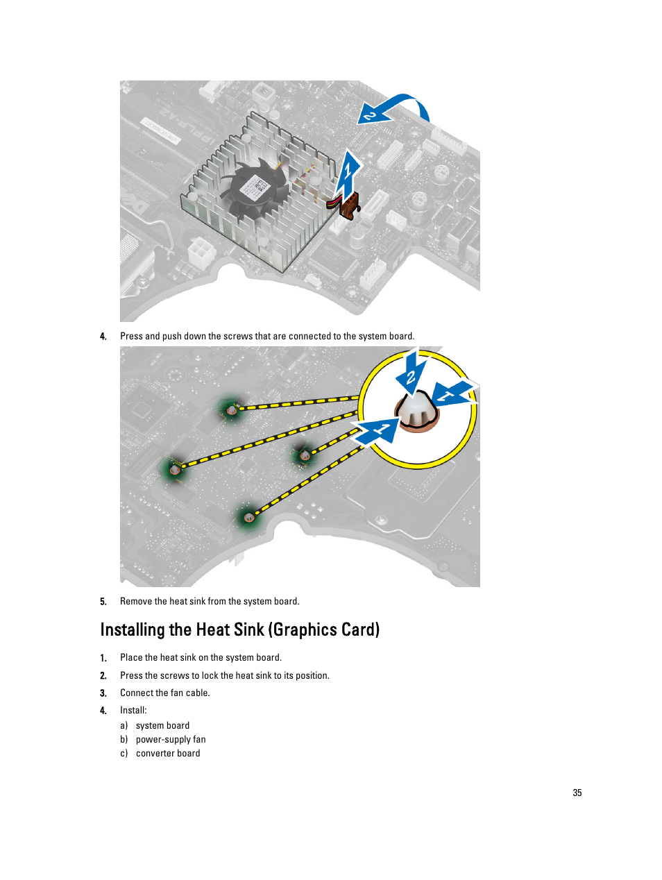 Installing the heat sink (graphics card) | Dell OptiPlex 9020 All In One (Mid 2013) User Manual | Page 35 / 63