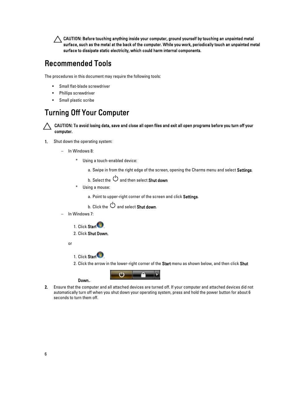 Recommended tools, Turning off your computer | Dell OptiPlex 9020 All In One (Mid 2013) User Manual | Page 6 / 63