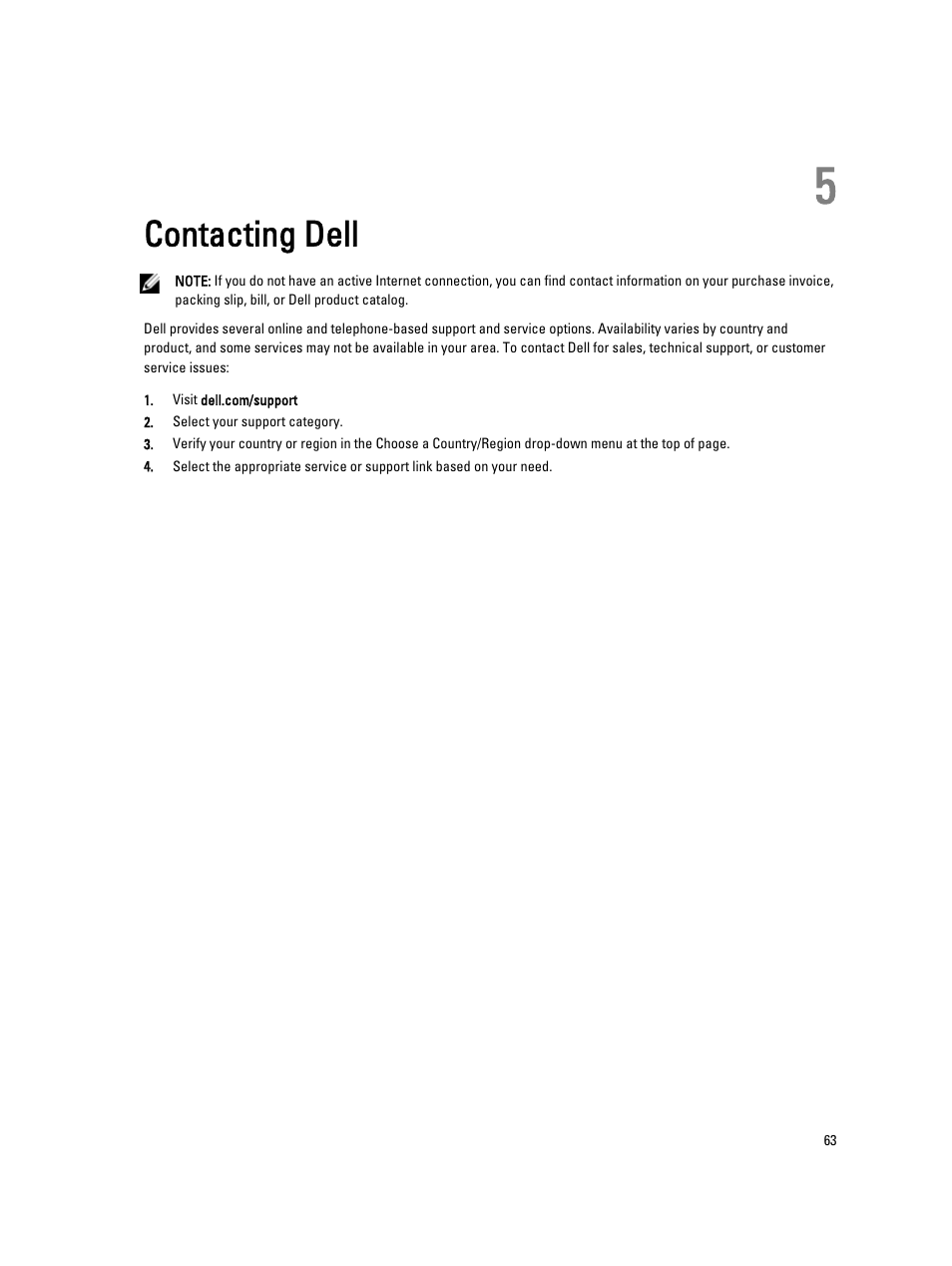 Contacting dell, 5 contacting dell | Dell OptiPlex 9020 All In One (Mid 2013) User Manual | Page 63 / 63