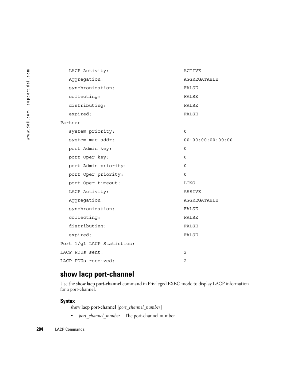 Show lacp port-channel | Dell PowerEdge M600 User Manual | Page 232 / 808