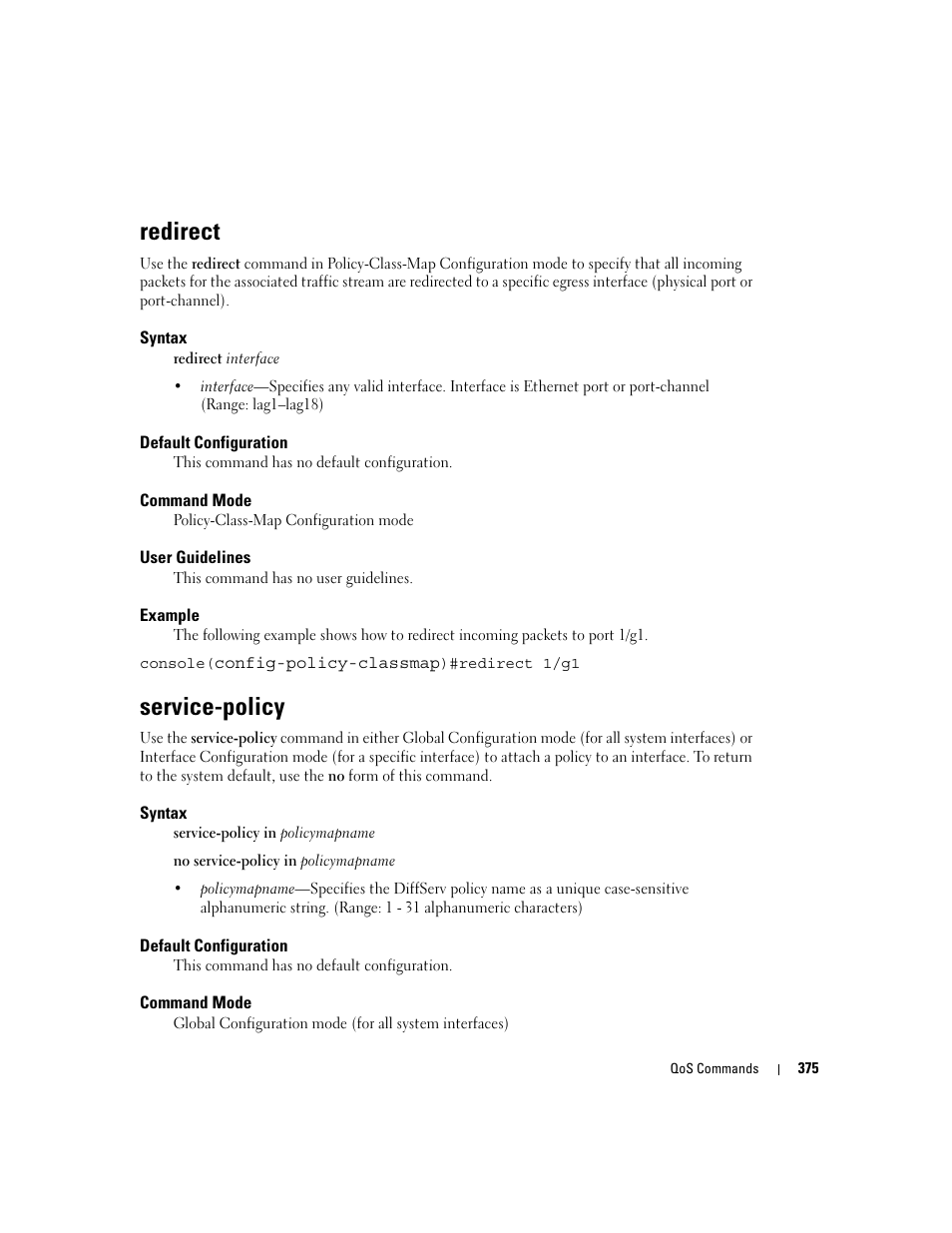 Redirect, Service-policy | Dell PowerEdge M600 User Manual | Page 387 / 808