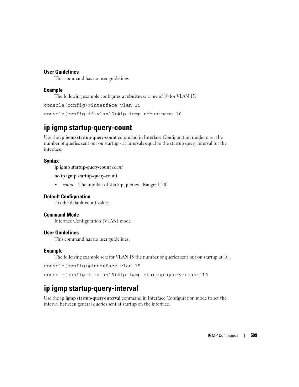 Ip igmp startup-query-count, Ip igmp startup-query-interval | Dell PowerEdge M600 User Manual | Page 595 / 808