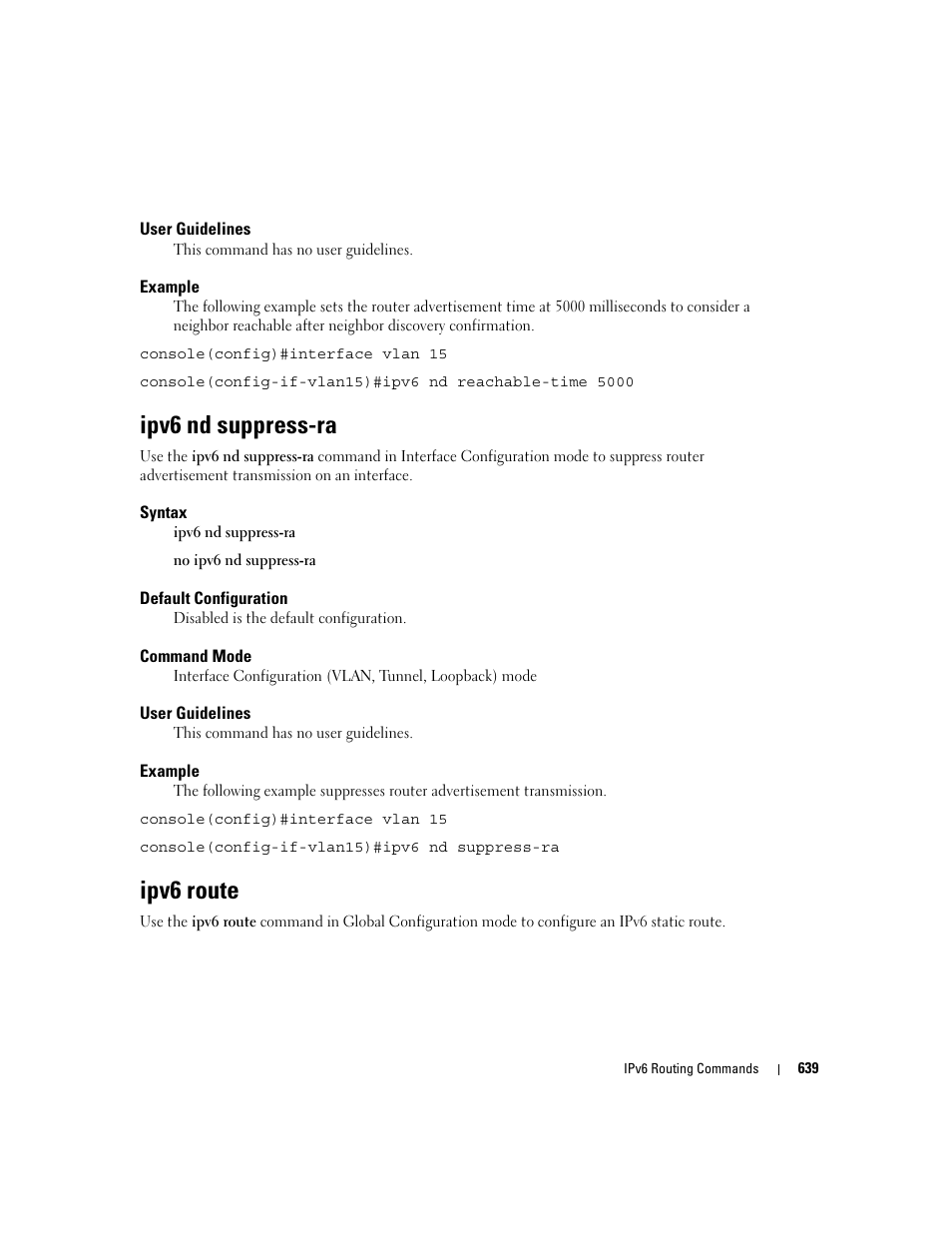 Ipv6 nd suppress-ra, Ipv6 route | Dell PowerEdge M600 User Manual | Page 635 / 808