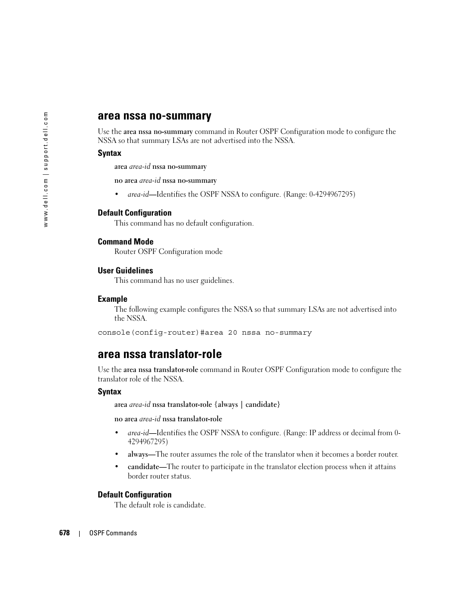 Area nssa no-summary, Area nssa translator-role | Dell PowerEdge M600 User Manual | Page 672 / 808
