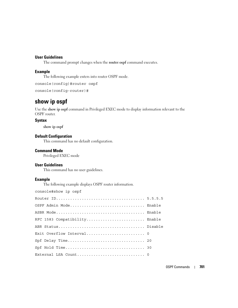 Show ip ospf | Dell PowerEdge M600 User Manual | Page 695 / 808