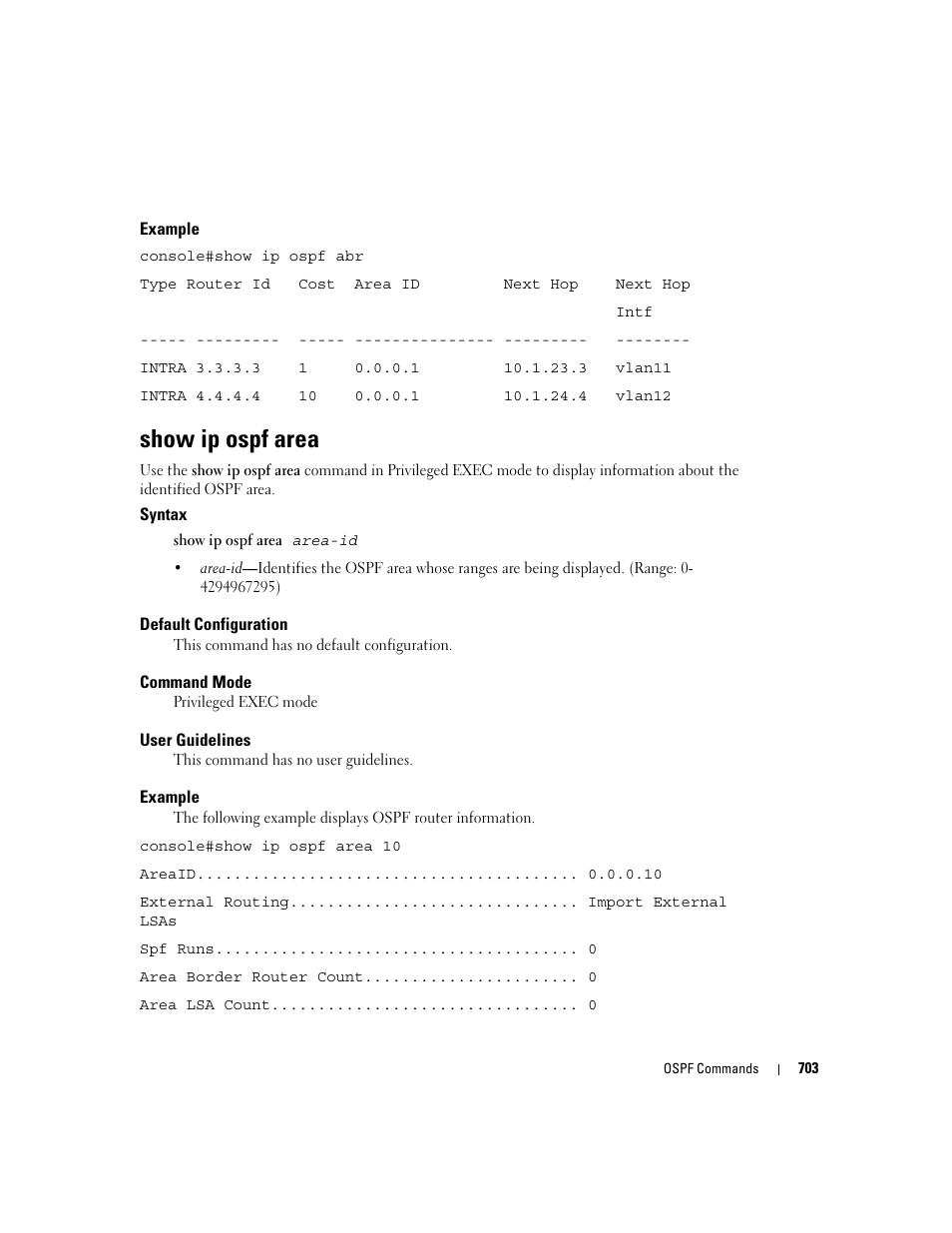 Show ip ospf area | Dell PowerEdge M600 User Manual | Page 697 / 808