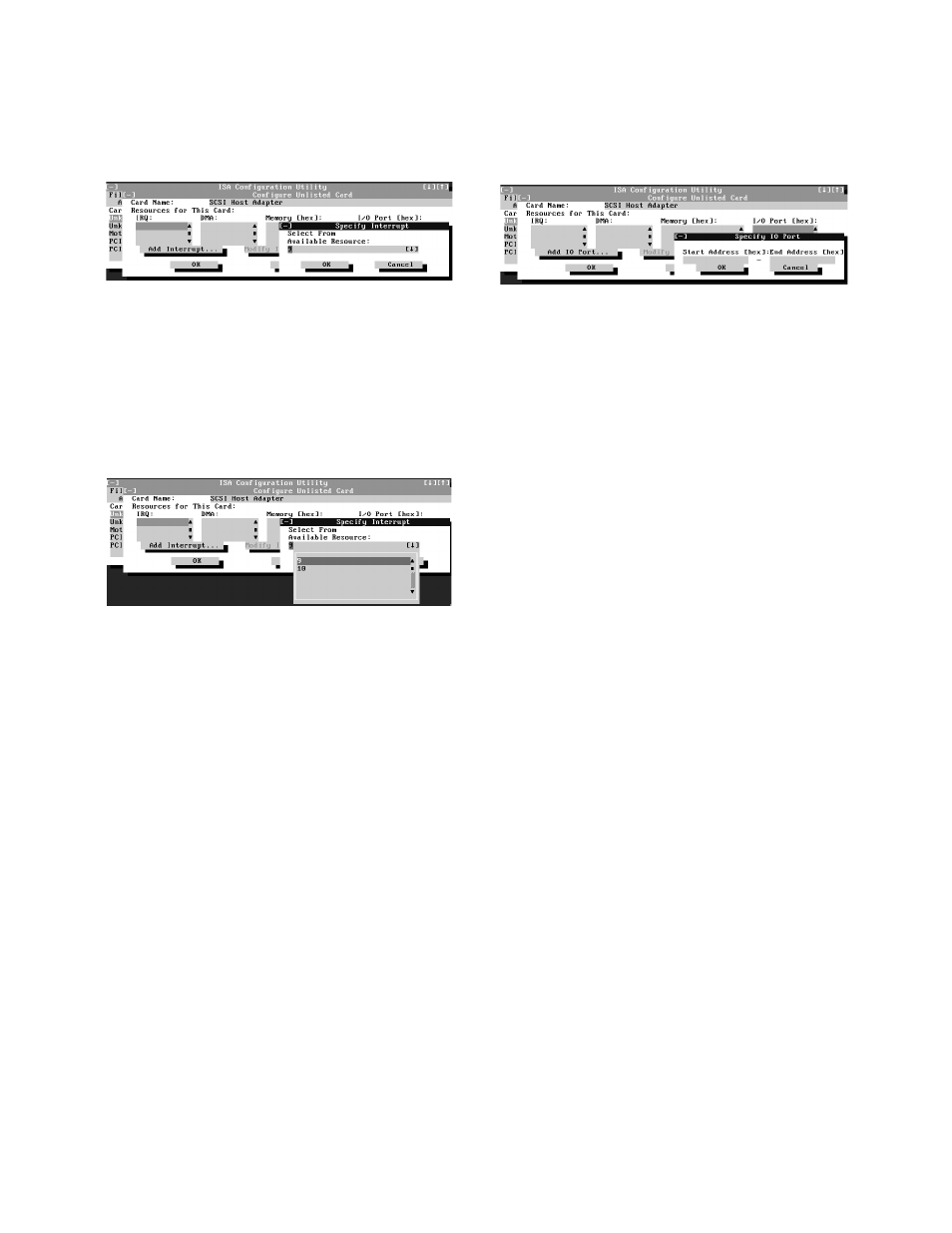 Modifying a card, Modifying a card -7, Figure 3-7 | Specify interrupt dialog box -7, Figure 3-8, Specify interrupt list box -7, Figure 3-9, Specify i/o port dialog box -7, Odifying a card | Dell OptiPlex Gxi User Manual | Page 51 / 134