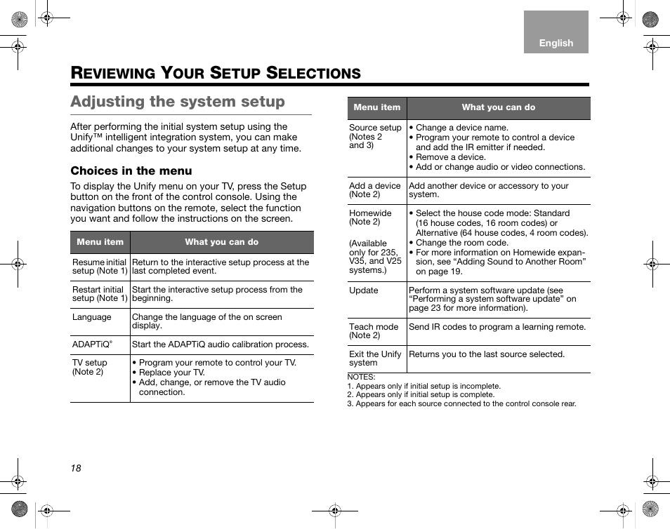 Adjusting the system setup, Eviewing, Etup | Elections | Bose LIFESTYLE V35/V25 User Manual | Page 26 / 34