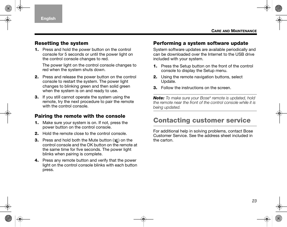 Contacting customer service | Bose LIFESTYLE V35/V25 User Manual | Page 31 / 34