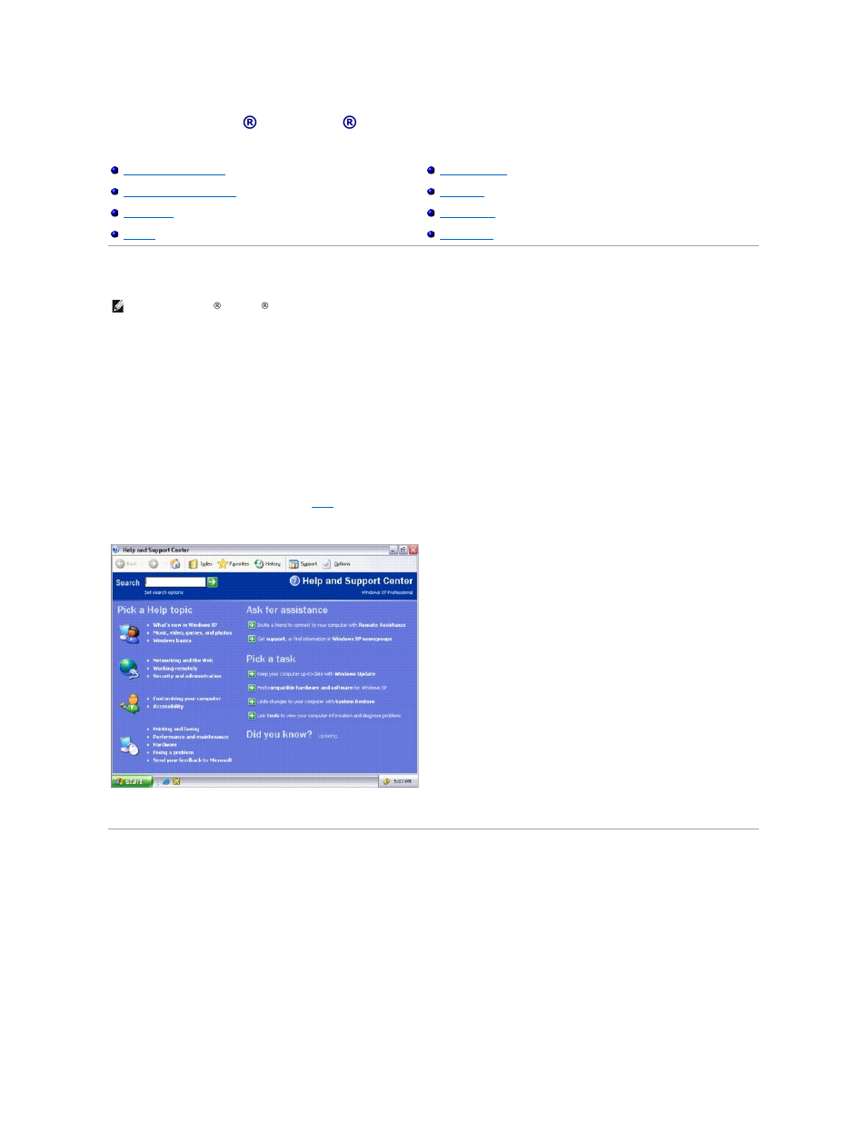 Using microsoft® windows® xp, Help and support center, Microsoft windows desktop | Dell Inspiron XPS Gen 2 User Manual | Page 30 / 33