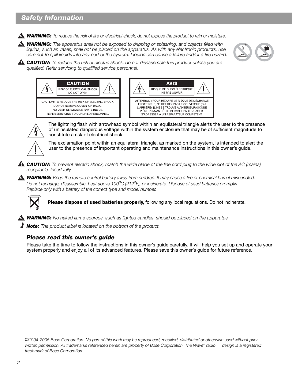 Safety information | Bose Wave Radio II User Manual | Page 2 / 28