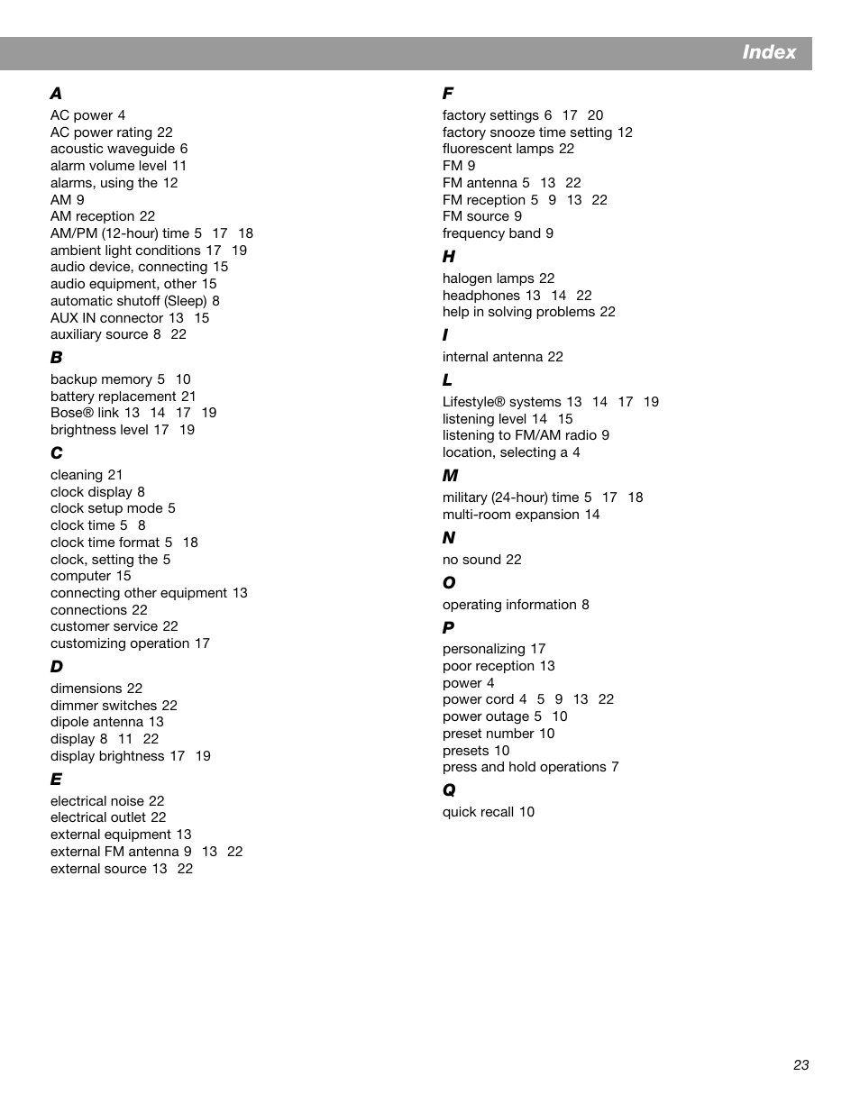Index | Bose Wave Radio II User Manual | Page 25 / 28
