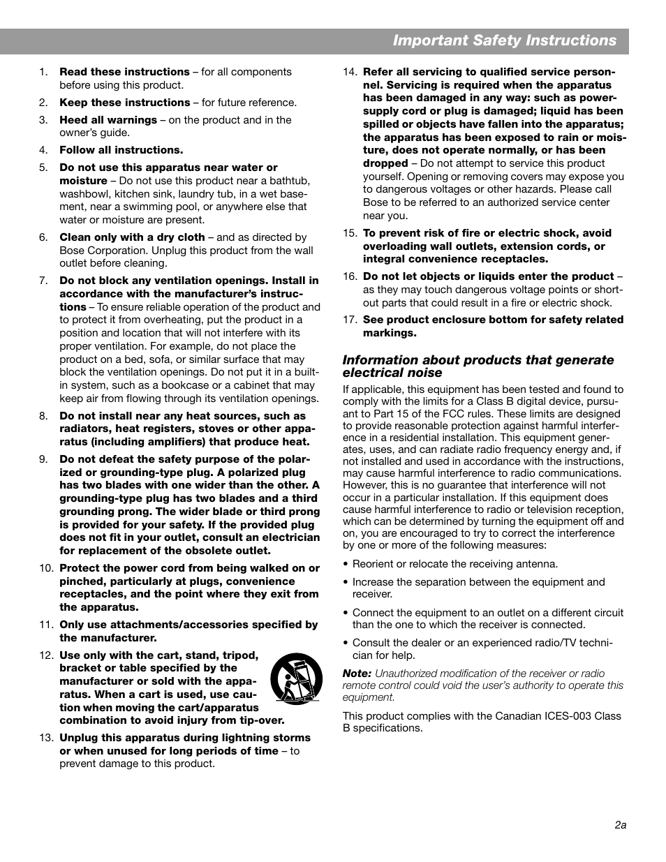 Important safety instructions | Bose Wave Radio II User Manual | Page 3 / 28