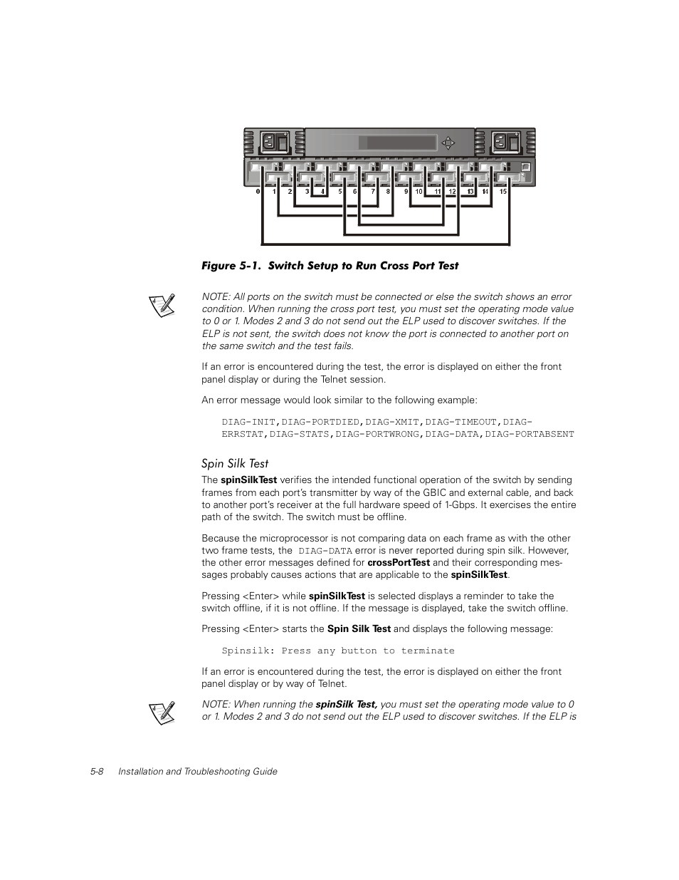 Spin silk test, Spin silk test -8, Figure 5-1 | Switch setup to run cross port test -8 | Dell PowerVault 56F (16P Fibre Channel Switch) User Manual | Page 106 / 172