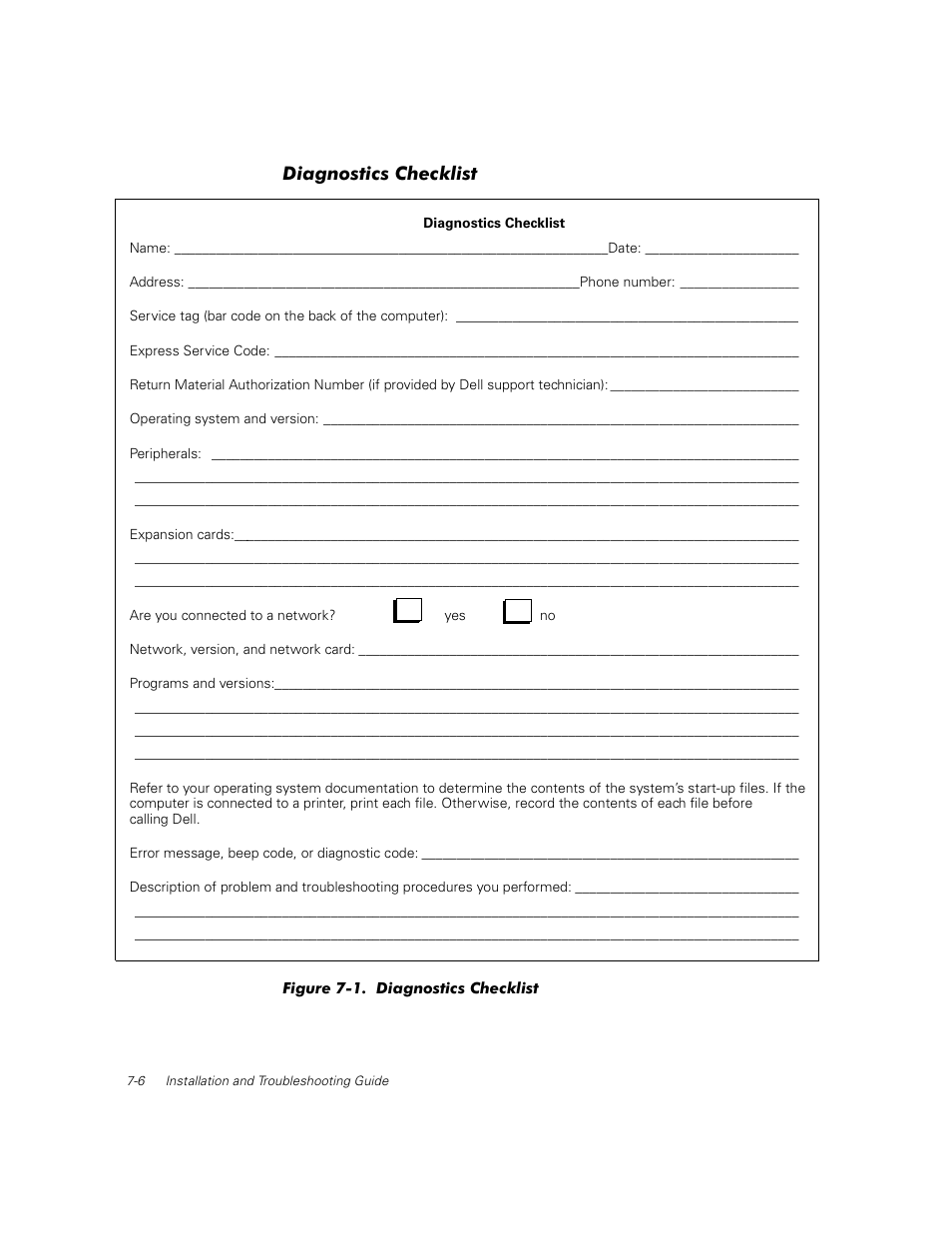 Diagnostics checklist, Diagnostics checklist -6, Figure 7-1 | Table a-3 | Dell PowerVault 56F (16P Fibre Channel Switch) User Manual | Page 122 / 172