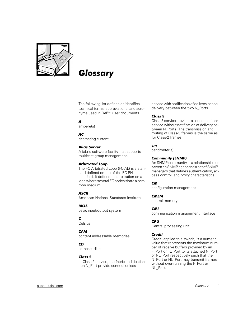 Glossary | Dell PowerVault 56F (16P Fibre Channel Switch) User Manual | Page 161 / 172