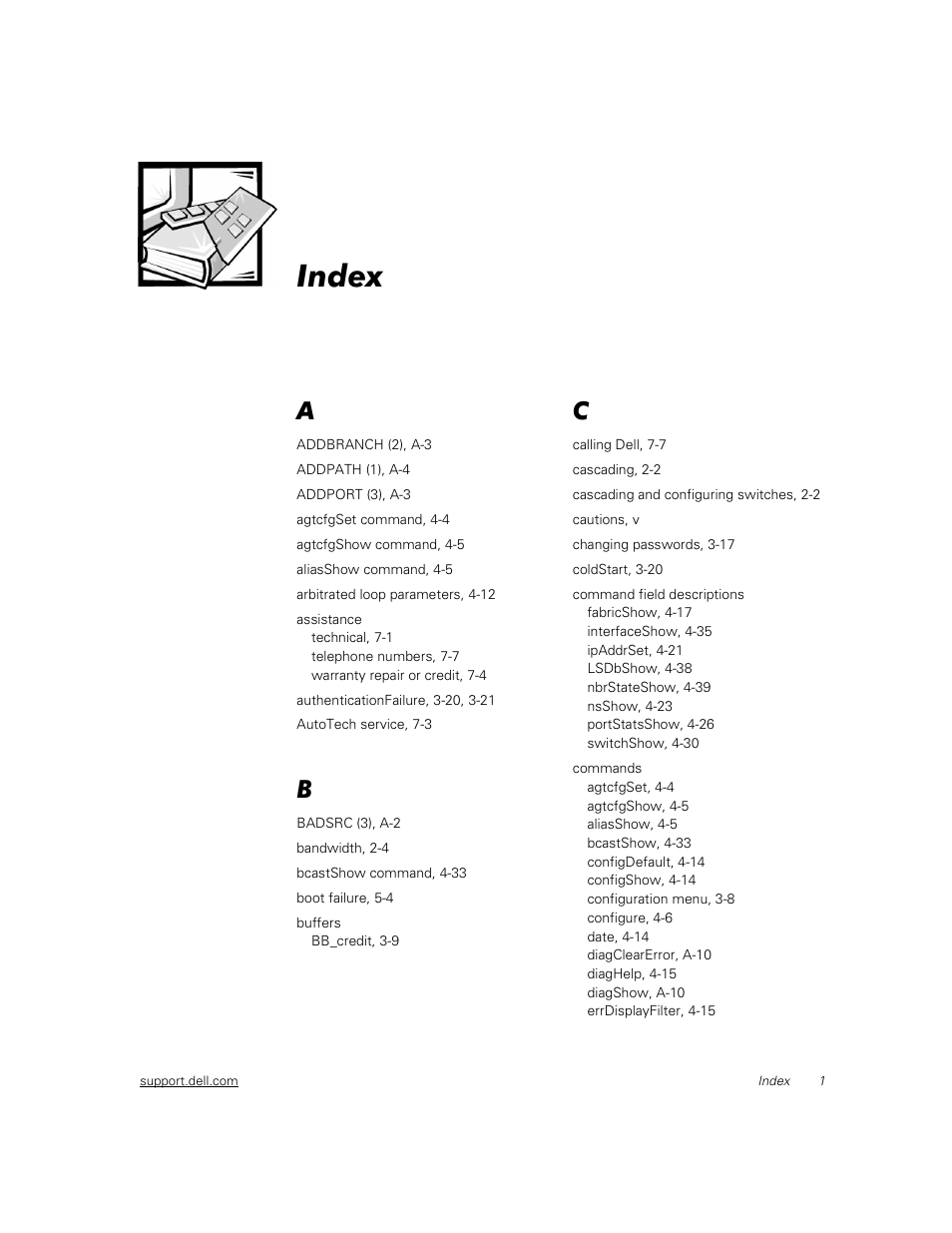 Index | Dell PowerVault 56F (16P Fibre Channel Switch) User Manual | Page 165 / 172