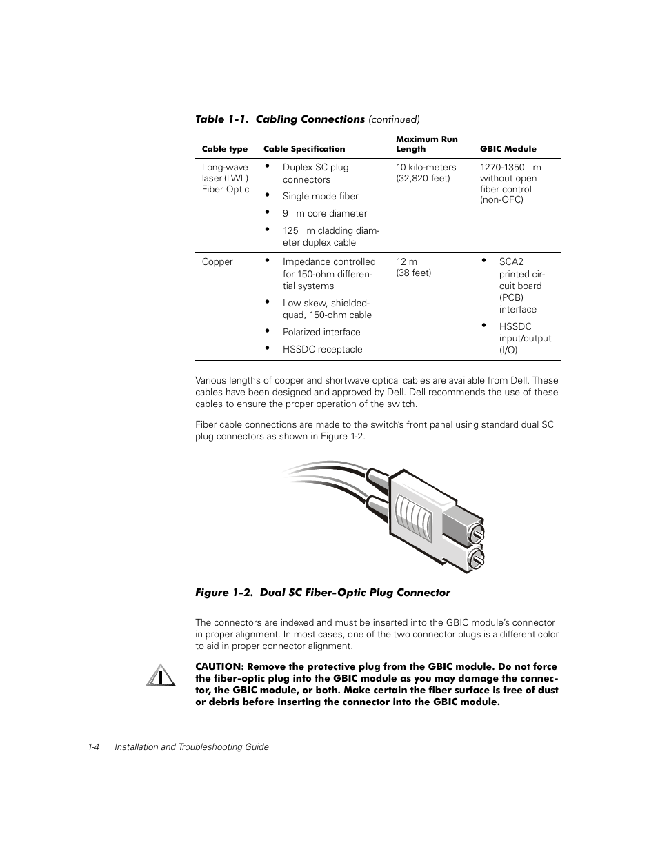 Figure 1-2, Dual sc fiber-optic plug connector -4 | Dell PowerVault 56F (16P Fibre Channel Switch) User Manual | Page 28 / 172