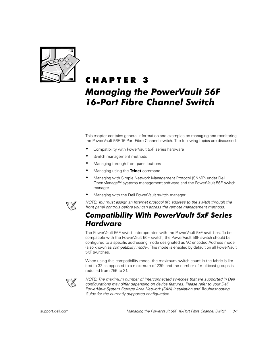 Compatibility with powervault 5xf series hardware | Dell PowerVault 56F (16P Fibre Channel Switch) User Manual | Page 35 / 172