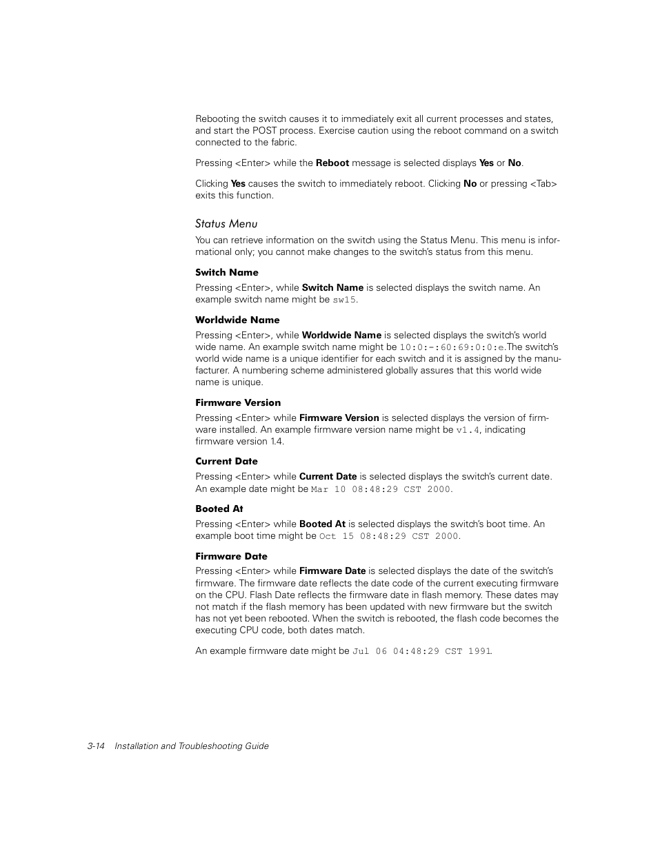 Status menu, Status menu -14 | Dell PowerVault 56F (16P Fibre Channel Switch) User Manual | Page 48 / 172