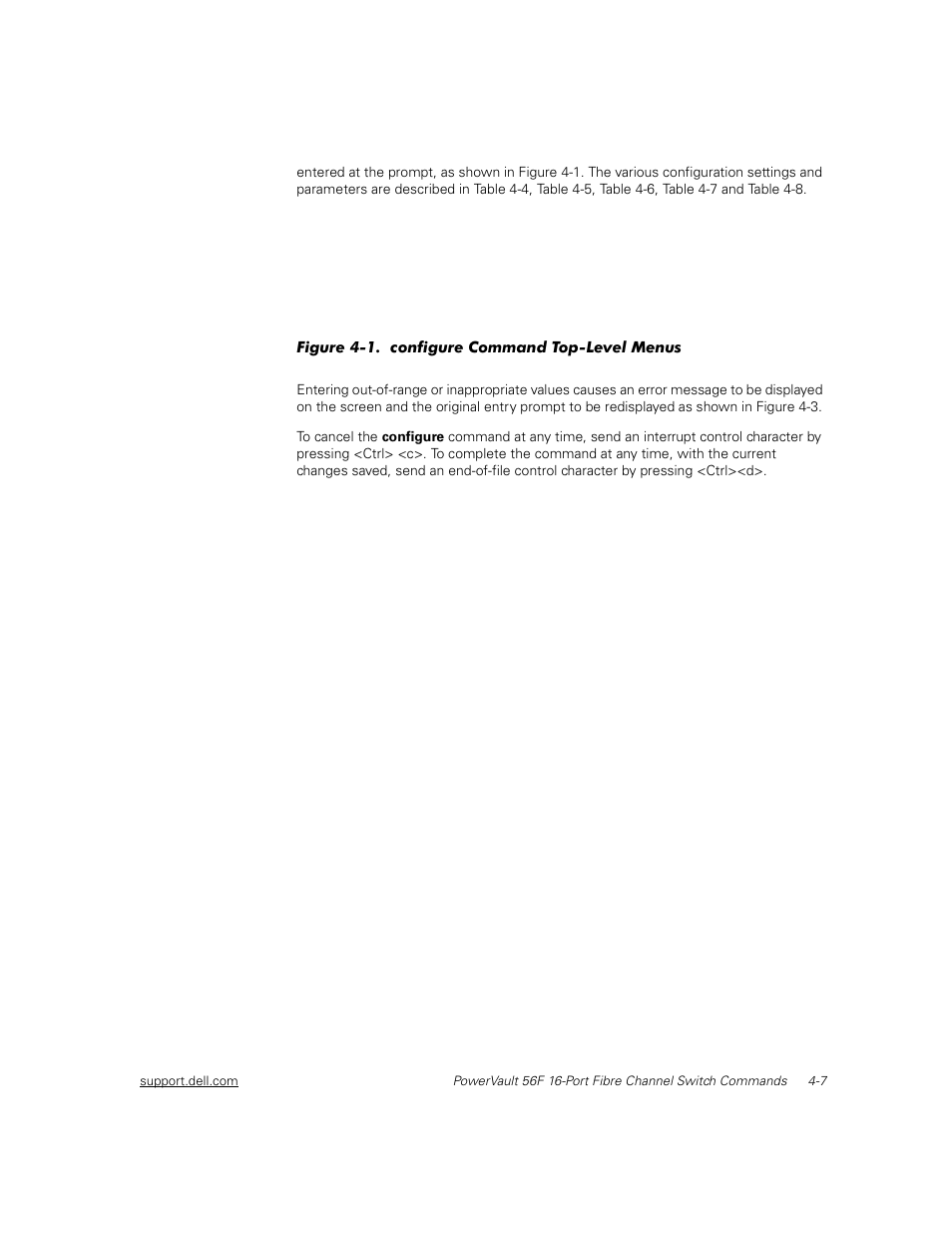 Figure 4-1, Configure command top-level menus -7 | Dell PowerVault 56F (16P Fibre Channel Switch) User Manual | Page 63 / 172