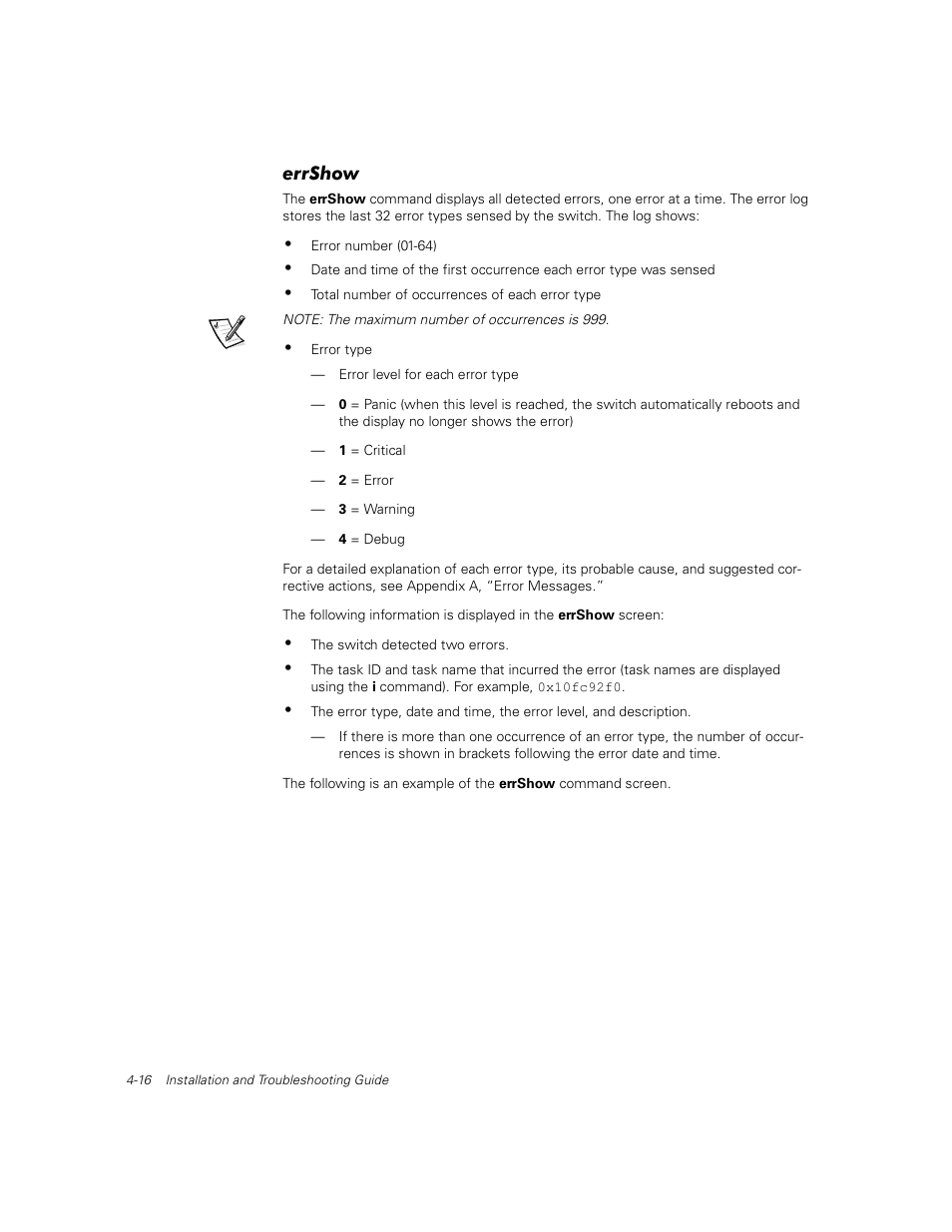 Errshow, Errshow -16 | Dell PowerVault 56F (16P Fibre Channel Switch) User Manual | Page 72 / 172