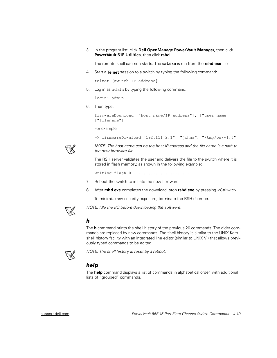 Help, H -19, Help -19 | Dell PowerVault 56F (16P Fibre Channel Switch) User Manual | Page 75 / 172