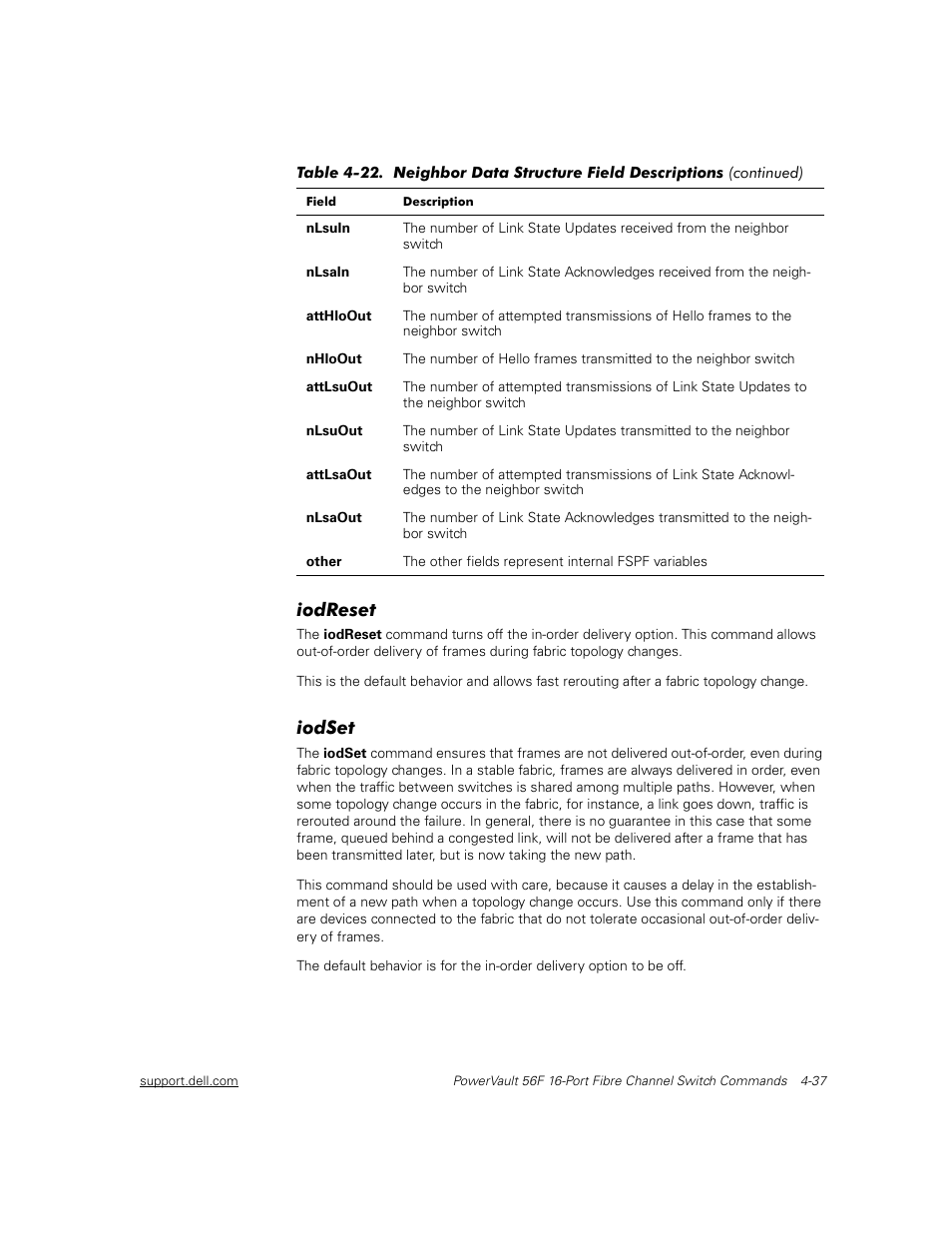 Iodreset, Iodset, Iodreset -37 | Iodset -37 | Dell PowerVault 56F (16P Fibre Channel Switch) User Manual | Page 93 / 172