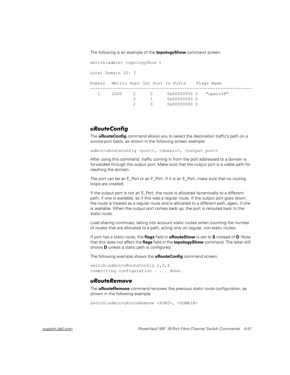 Urouteconfig, Urouteremove, Urouteconfig -41 | Urouteremove -41 | Dell PowerVault 56F (16P Fibre Channel Switch) User Manual | Page 97 / 172