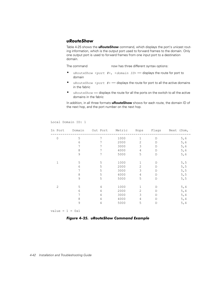 Urouteshow, Urouteshow -42, Figure 4-25. urouteshow command example -42 | Dell PowerVault 56F (16P Fibre Channel Switch) User Manual | Page 98 / 172