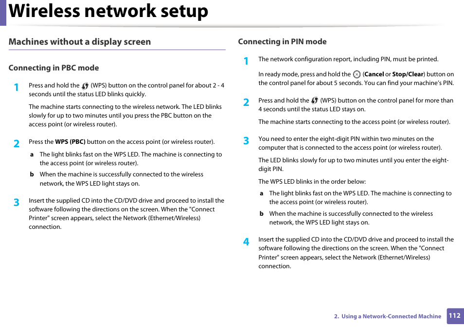 Wireless network setup | Dell B1163 Multifunction Mono Laser Printer User Manual | Page 112 / 204