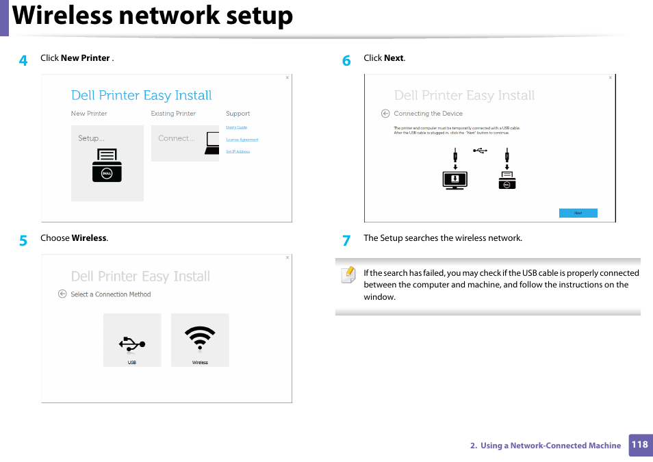 Wireless network setup | Dell B1163 Multifunction Mono Laser Printer User Manual | Page 118 / 204