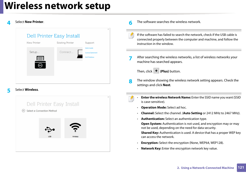 Wireless network setup | Dell B1163 Multifunction Mono Laser Printer User Manual | Page 121 / 204