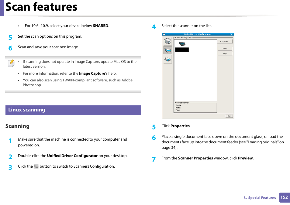 Scan features, Scanning | Dell B1163 Multifunction Mono Laser Printer User Manual | Page 152 / 204